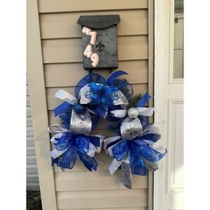 Blue and Silver Centerpiece Table Runner Mailbox Swag Topper Christmas Decor